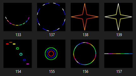 Preview Pictures of the Standard Pattern Set (Gobos) of the ShowNET Laser Mainboard