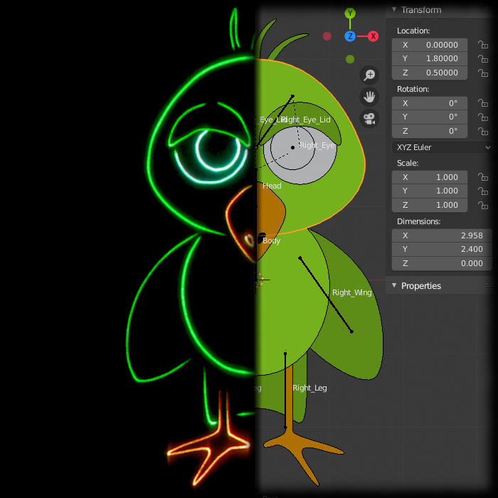 Blender artwork and the corresponding ILD Render laser output