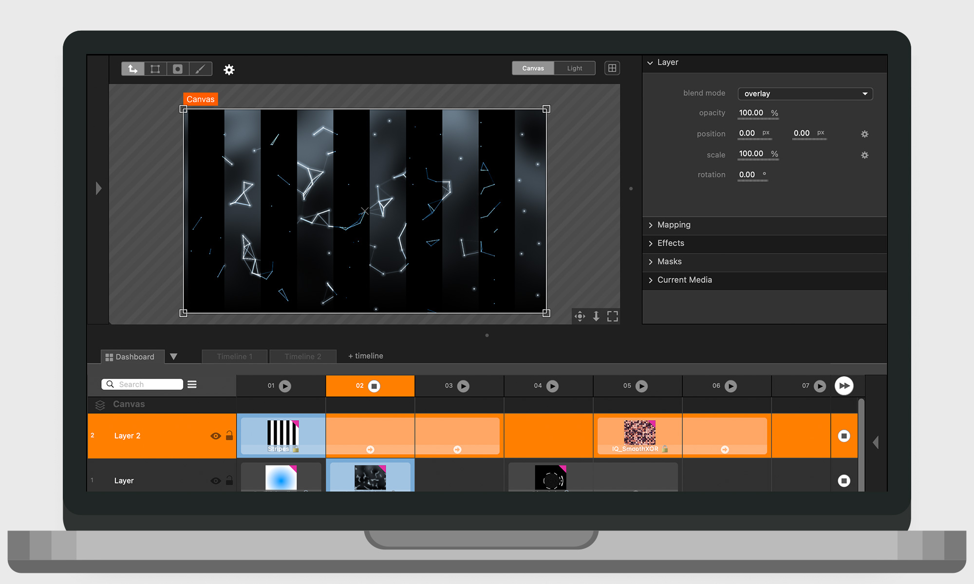 Millumin Oberfläche für audiovisuelle Shows