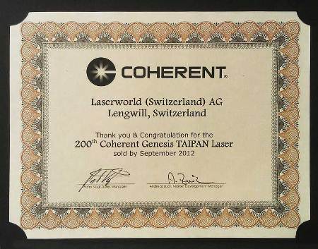 Coherent Genesis Taipan OPSL Certificate Laserworld